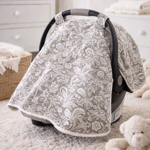 Goldbug Infant Car Seat Cover Neutral Floral Velcro Handle Attachment